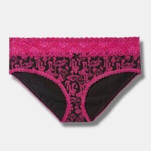 Torrid - Cotton Mid-Rise Hipster Panty in Mushroom Forage Print, Black, Hot Pink